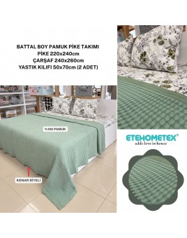ETEHOMETEX ÇİFT KİŞİLİK HAVUZLU PİKE TAKIMI YEŞİL 8696474231881